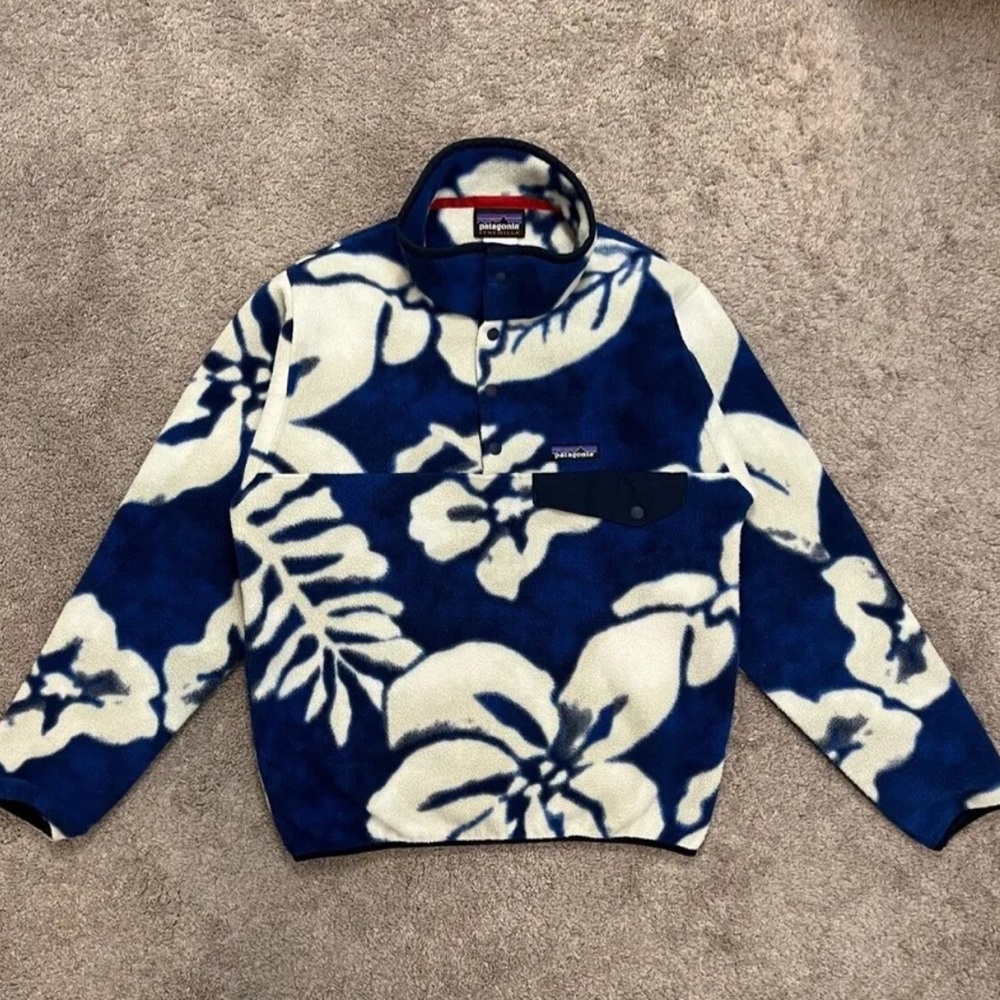 RARE! Patagonia Pullover Blue Synchilla Hawaiian Tropical Fleece